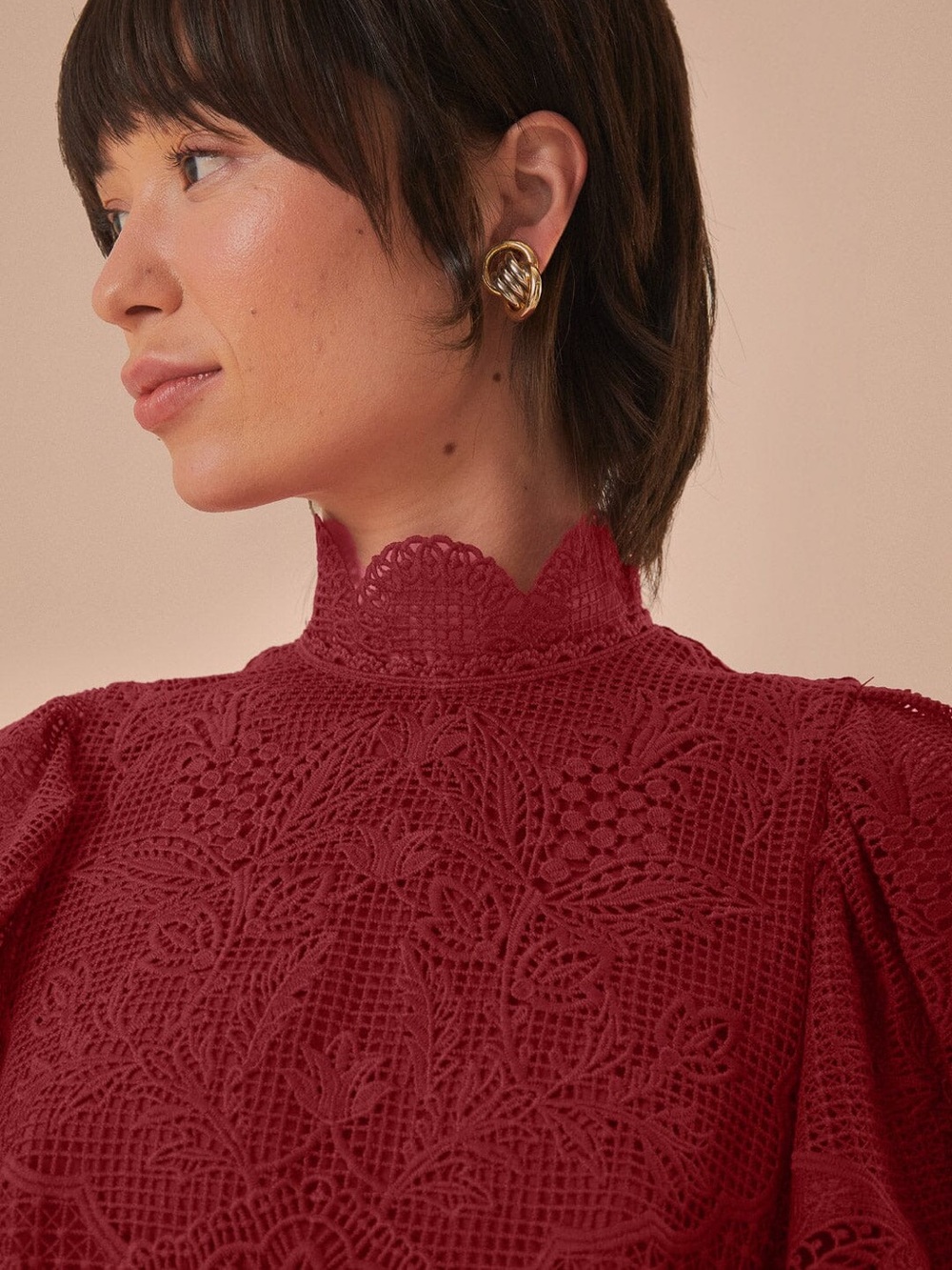 Farm Rio Dark Magenta Guipire Cut-Out Midi Dress - Picture 4 of 11
